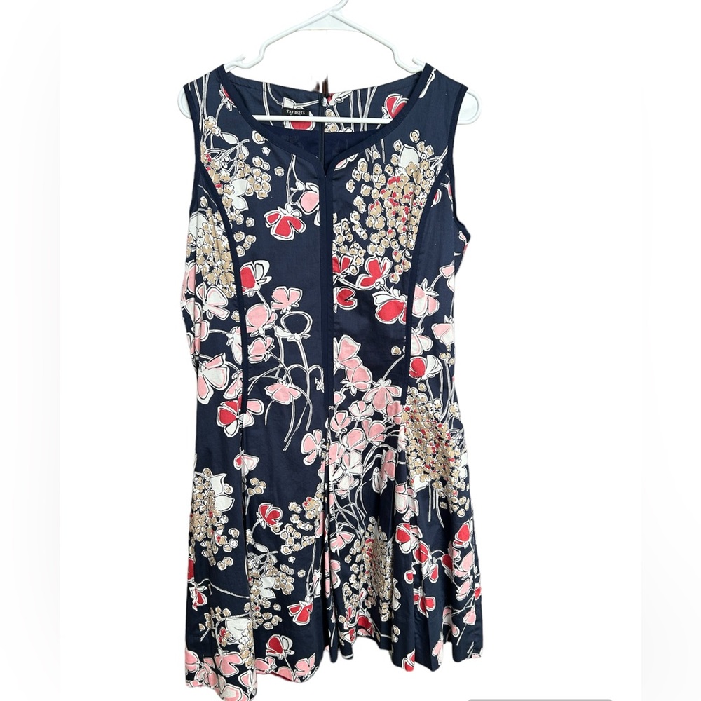 Talbots Petite Fit and Flair Blue Floral Sleeveless Dress